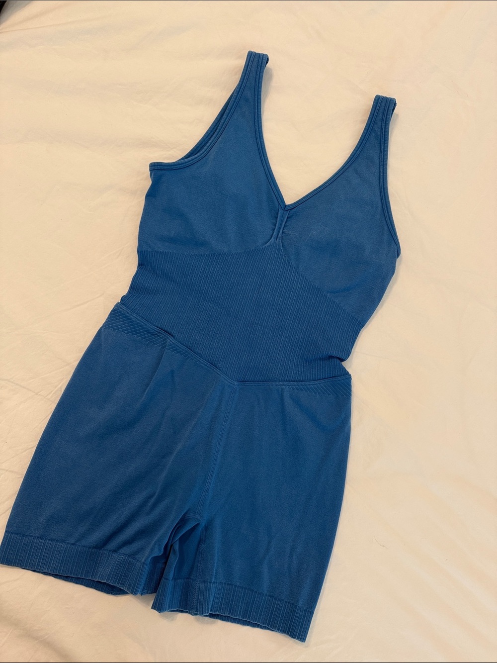 Blue One-Piece Romper - Stretch V-Neck